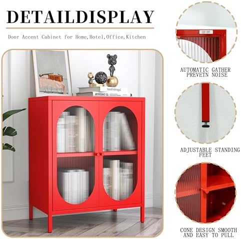 Small 2 Transpanrent Door Metal Storage Side Buffet Cabinet - Image 6