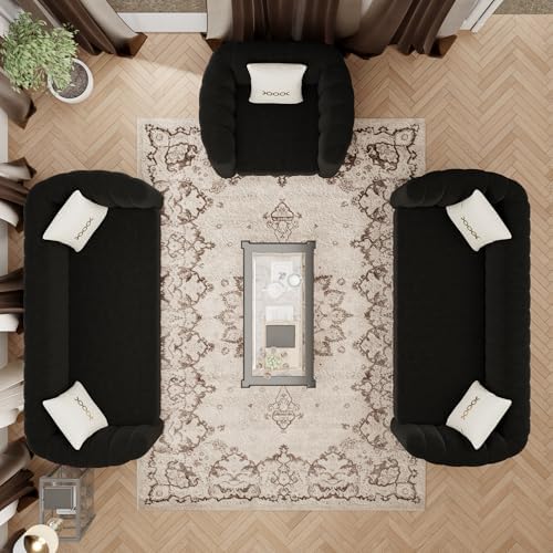 3-Piece Black Velvet Tufted Sofa Set - Image 4