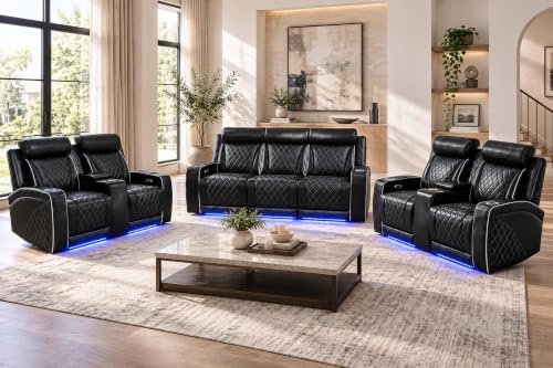Leather Power Recliner Sofa Set by Unknown