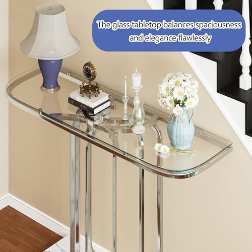 O&K FURNITURE 43" Modern Glass Console Table - Image 6