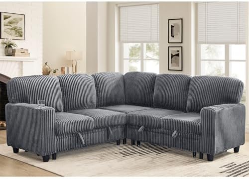 L-Shaped Sectional Couch with Storage and Pull Out Bed, Convertible Sofa Bed - Image 3