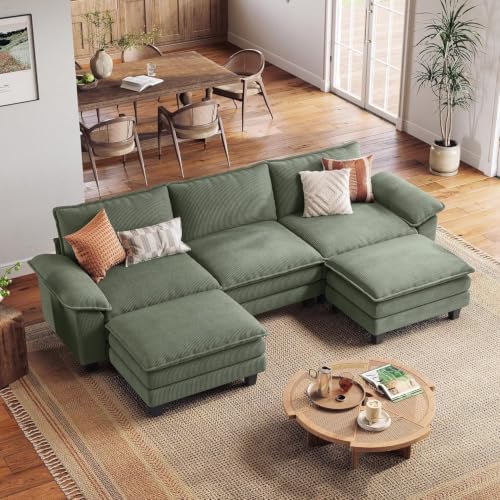 LINSY HOME 123'' Modular Sectional Sofa 3 Seat Couch Corduroy Cloud Couch by LINSYHOME