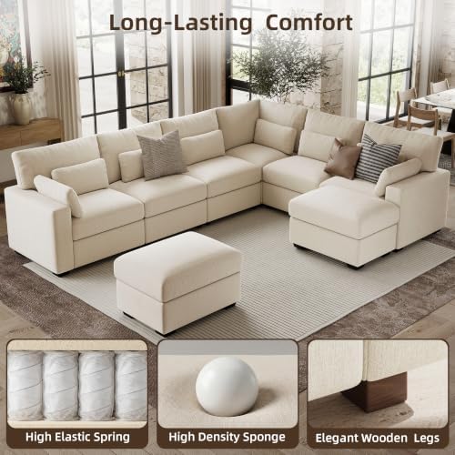 WorthFurni 142.1'' Modular Sectional Sofa, L Shaped Oversized Extra Deep Couches - Image 6
