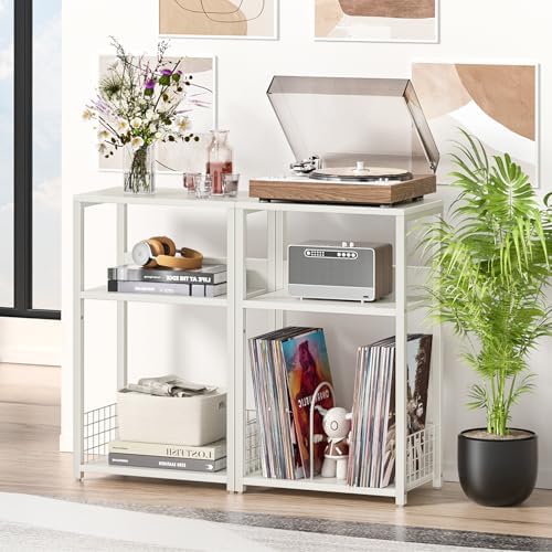 LELELINKY Large White Record Player Stand, 3 Tier 18" Wide Big End Table - Image 3