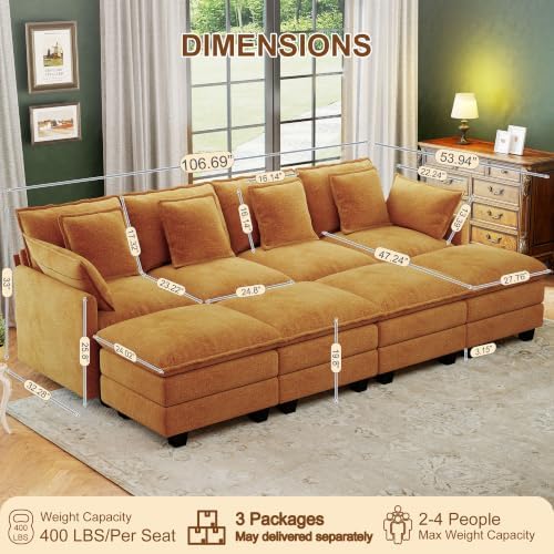 Hanherry 107" Cloud Couch Sectional Modular Sofa, Deep Seat Couches - Image 2