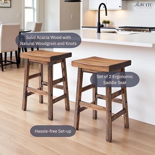 Alaterre Durango Solid Wood Rustic Bar Stool Set of 2 - Image 4