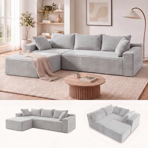 Claiks 94" Boneless Couch, L-Shape Corduroy Modular Sectional Sofa Deep Seat by CLAIKS