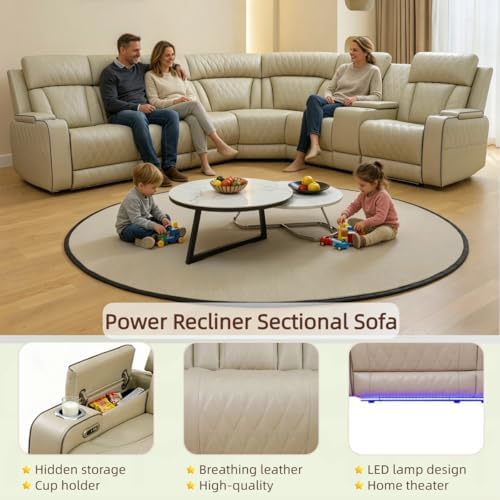Breathing Leather Reclining Sofa Set, Power Recliner Sectional Couch - Image 5