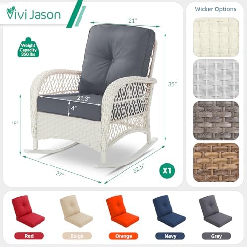VIVIJASON Outdoor Wicker Rocking Chair, Patio Rattan Rocker Chair - Image 2
