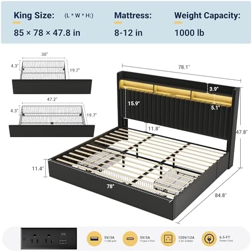 SHA CERLIN King Upholstered Platform Bed Frame - Image 2