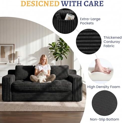Boneless Couch, Cloud Loveseat Sofa Corduroy Couch in a Box, Upholstered - Image 4