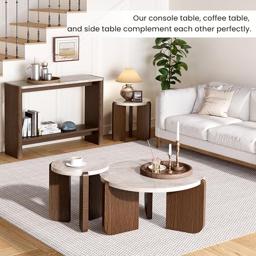SUNBURY Coffee Table and End Table Sets, Round Marble Modern 3-Piece Living - Image 3