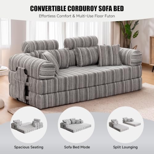 79" Memory Foam Sofa Bed, High Headrest Convertible Futon Boneless Couch - Image 3