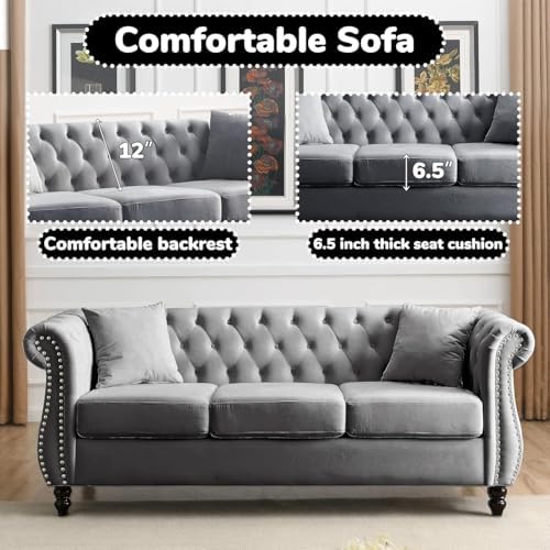 80" Chesterfield Loveseat Velvet Sofa - Image 4