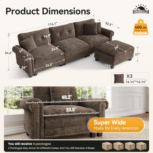 SUNSHINE VALLEY 116" Oversized Modular Sectional Couch L Shaped Living Room - Image 2