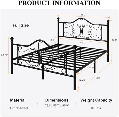 SHA CERLIN Full Size Metal Bed Frame - Image 2