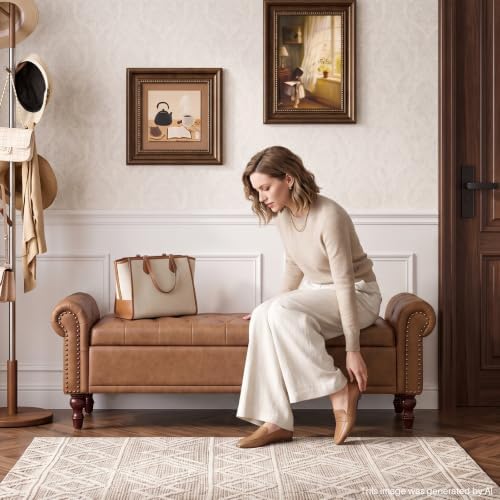 SOFTHION 67" Storage Bench for Bedroom, Linen Upholstered - Image 3