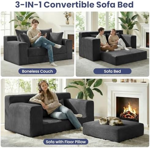 3-in-1 Convertible Sofa Bed: Boneless Loveseat Sleeper & Folding Couch Bed - Image 3