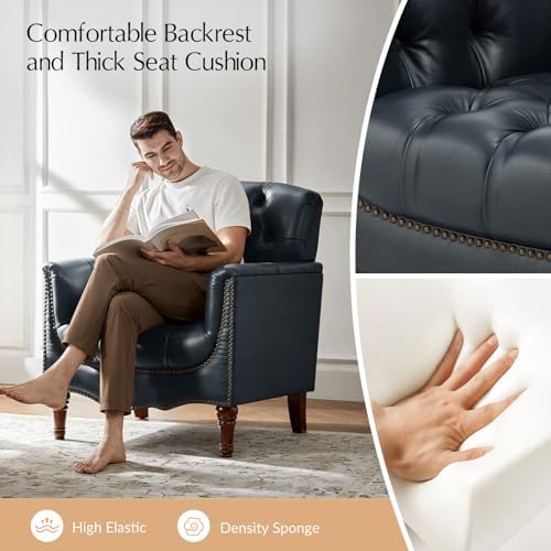 HULALA HOME Mid Century Modern Genuine Leather Accent Chair - Image 3