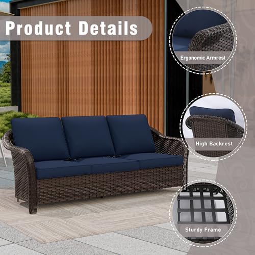 6 Piece Patio Wicker Conversation Set, All-Weather Use Outdoor Wicker Sofa - Image 3