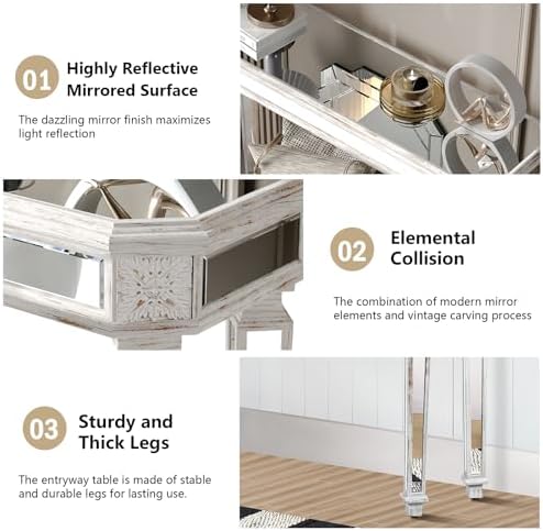 Silver Mirrored Console Table, Modern Luxury Mirror Furniture - Image 4