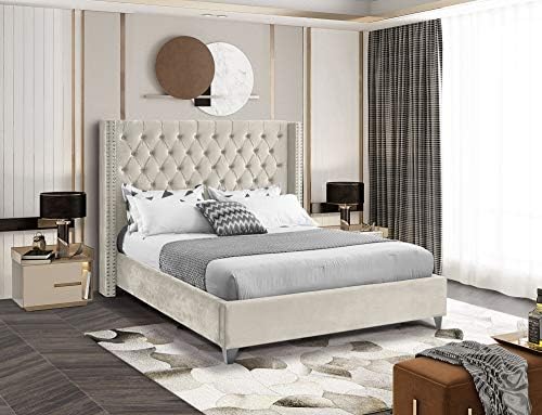 Meridian Furniture Aiden Collection AidenCream-K Modern | Contemporary Velvet - Image 2