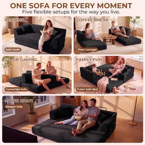 79'' Convertible Futon Sofa Bed, High‑Back Boneless Couches - Image 4