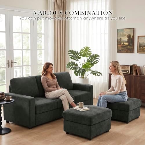 84” Chenille 3-Seater Sofa W/Two Movable Ottomans - Image 6