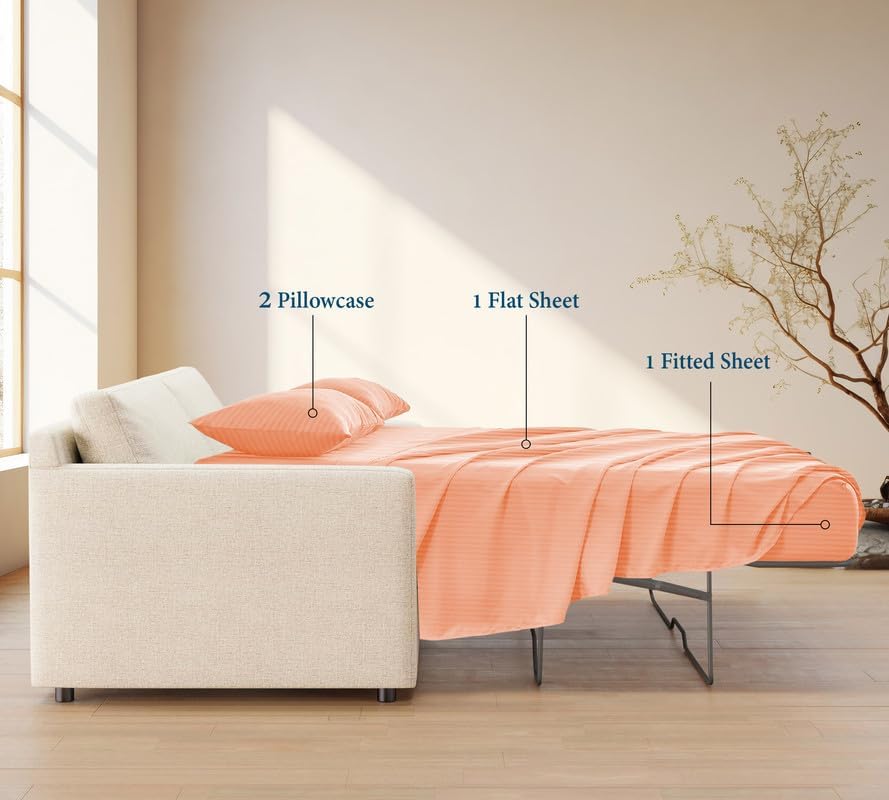 800 Series 100% Egyptian Cotton Sleeper Sofa Bed Sheet Set Stripe Full Size - Image 3