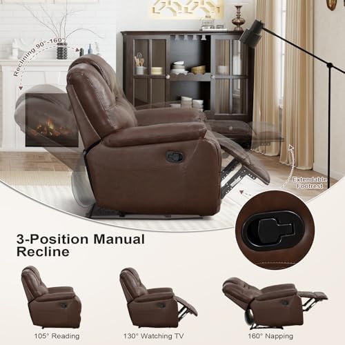 ANJ 3-Piece Manual Reclining Sofa Set, Premium Genuine Leather Reclining Sofas - Image 3