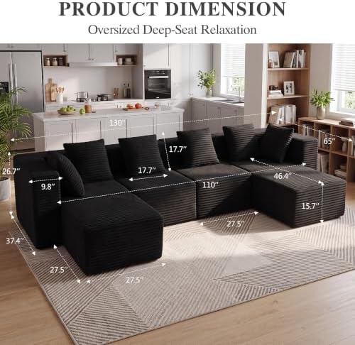 130" Modular Sectional Cloud Couch, U Shaped Sofa - Image 3