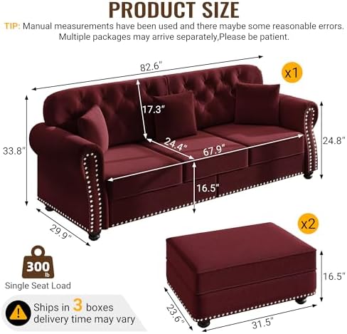 KEIKI 83" Velvet Chesterfield Sofa - Image 2