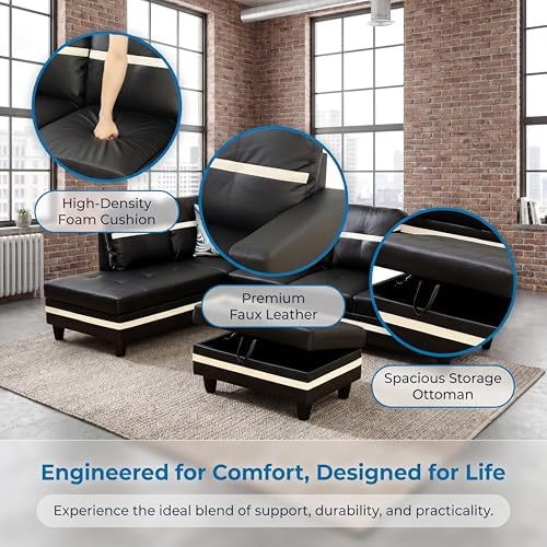 Faux Leather Sectional Couches for Living Room - Image 3