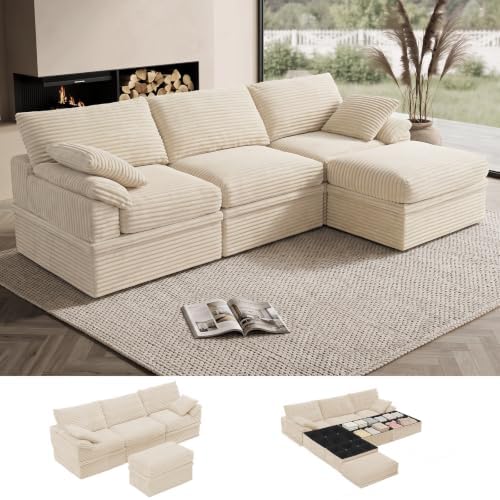 107" Boneless Couch with Storage, 48.6" Extra Deep-High Seat Modular Sectional by LOOFRA