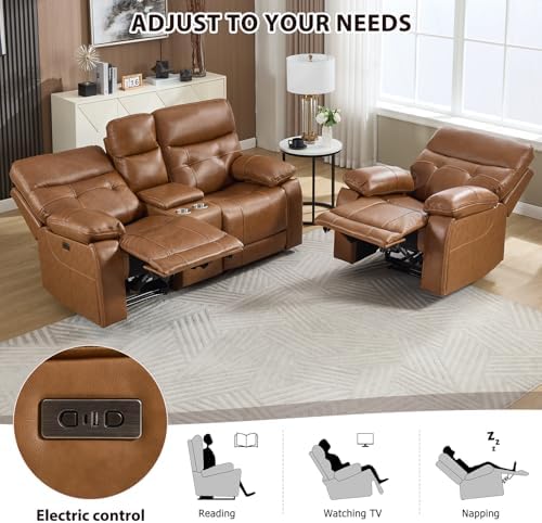 CANMOV Genuine Leather Power Recliner Sofa Set, Power Recliner Chair and - Image 5