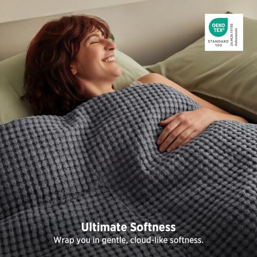 Bedsure Cooling Waffle Blanket for Hot Sleepers, Dark Grey - Image 4
