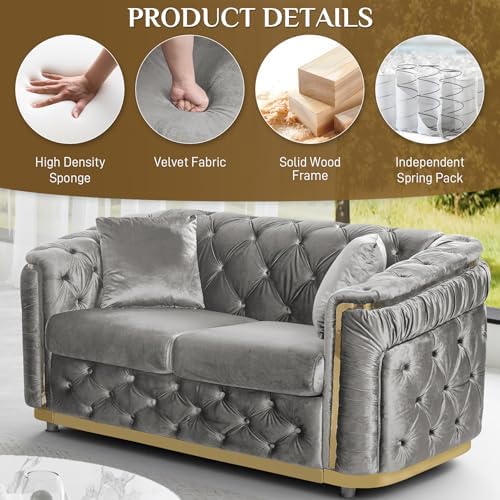 62.5" Velvet Chesterfield Sofa - Image 3