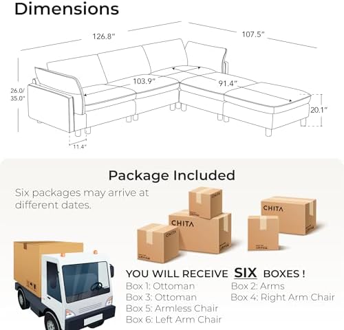 CHITA 127" Large Sectional Sofa, Modular Cloud Couch, 5 Seater - Image 5