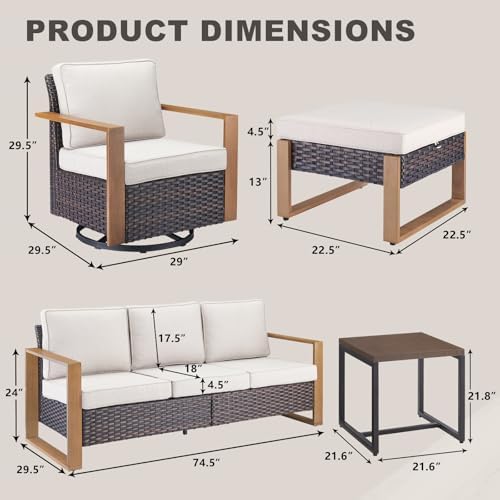 Brown Outdoor Wicker Patio Furniture Set of 6 - Image 5
