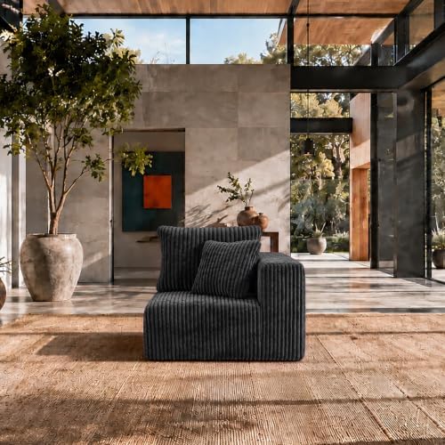 Maywish Single Modular Sofa Chair, Corduroy Boneless Couch, Dark Grey by Maywish