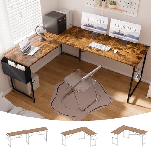 Pamray 64.5 Inch Reversible L Shaped Gaming Desk Large Corner Computer Desk by PAMRAY