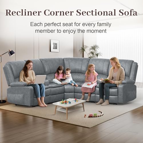 Manual Reclining Sectional Sofa Set, 5 Seats Living Room Couch Set Pu - Image 3