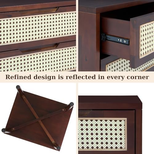 Bme Oliver Solid Wood Rattan Nightstand, Bohemian & Mid Century - Image 5