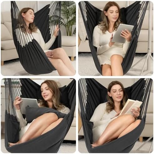 Y- STOP Hammock Chair Hanging Rope Swing Chair, Max 500 Lbs, 2 Seat Cushions - Image 6