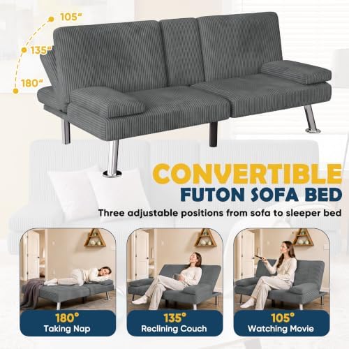 Furmax Corduroy Futon Sofa Bed, Adjustable Futon Couch - Image 6
