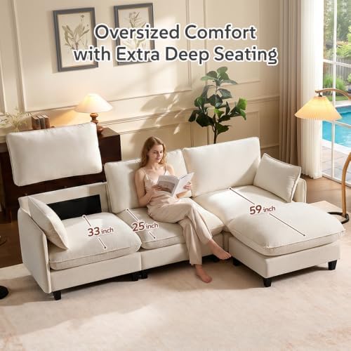 Ihanherry 139" Oversized V-Shaped Modular Sectional Couch, 9-Seater Cloud Sofa - Image 5