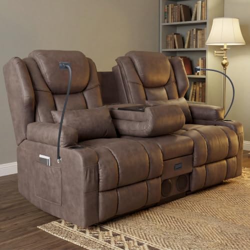 Loveseat Recliner with Massage and Heat, Built-in Bluetooth Audio & Cup Holders by Unknown