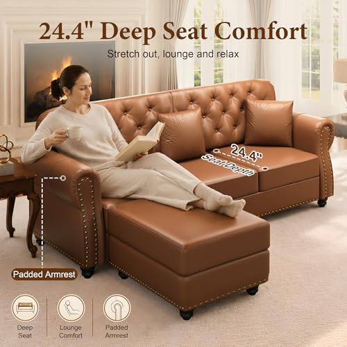 82.6'' Faux Leather Chesterfield Sofa - Image 3