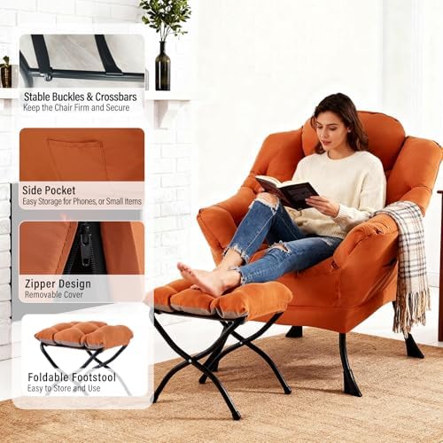 Furlide Lazy Chair with Ottoman, Soft Comfy Chair - Image 4