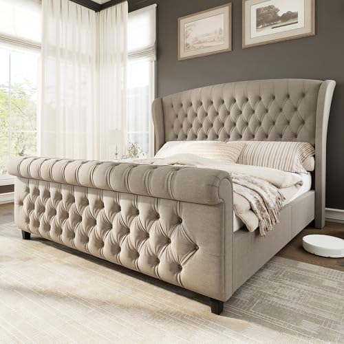 AMERLIFE King Size Upholstered Sleigh Platform Bed Frame by AMERLIFE